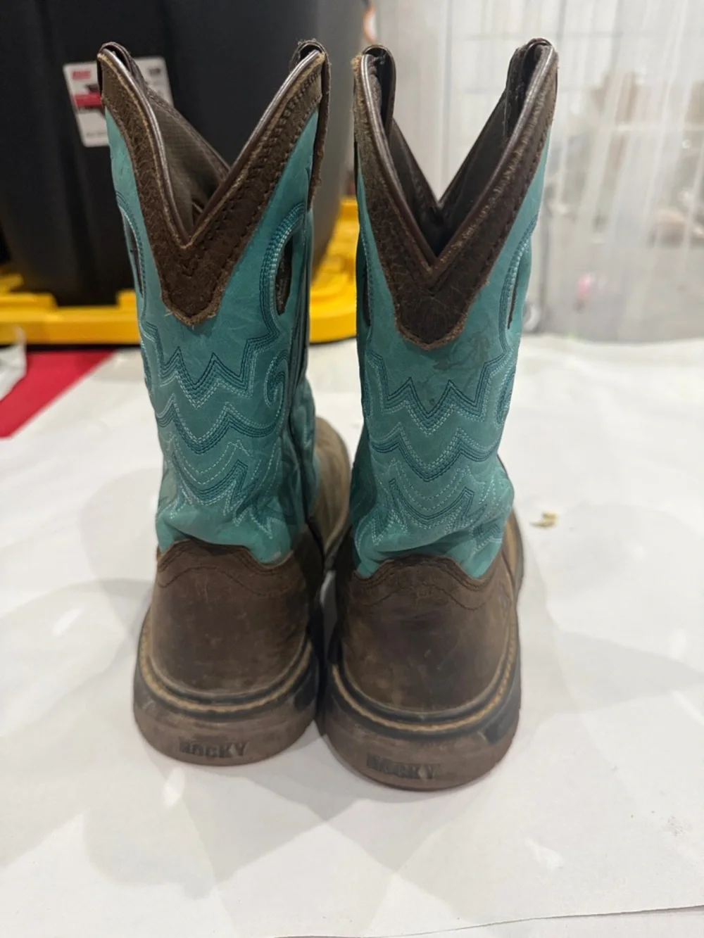 Turquoise and Brown Western Work Boots